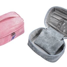 Double-layer denim pattern large-capacity hand-held cosmetic bag