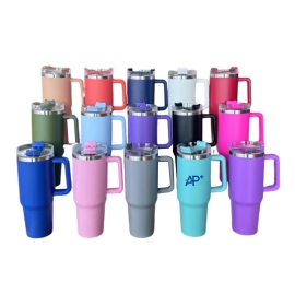 40oz large-capacity straw with handle, 304 stainless steel cup