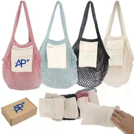 Shopping eco-friendly handbag with mesh pocket